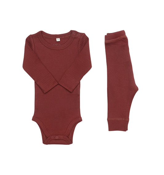 Long Sleeve Onesie + Pant Set - Dark Brick