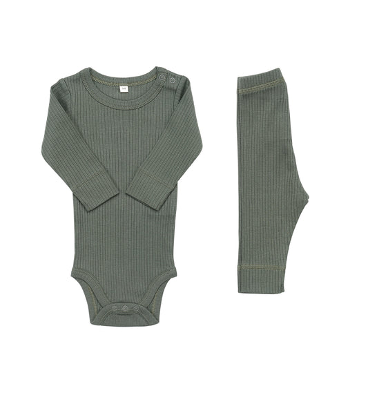 Long Sleeve Onesie + Pant Set - Forest Green