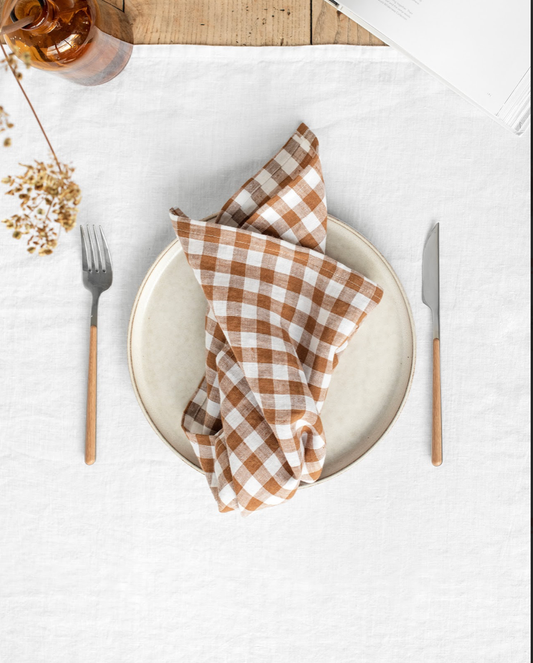 MagicLinen -  Set of 2 Cinnamon Gingham Linen Napkin